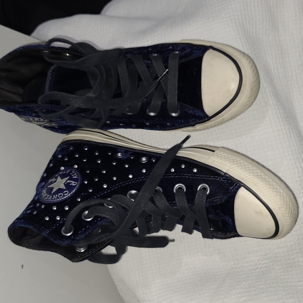 CONVERSE Velvet Size 7 Navy High-Top Sneakers with Studs - Picture 14 of 15